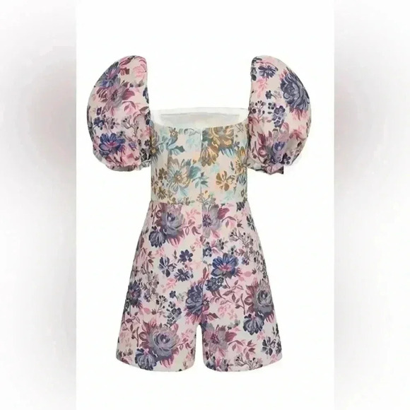 NWOT Autumn Adeigbo Liadan Floral Jacquard Twist Front Romper Jumpsuit XS l US 2 - Picture 7 of 10